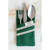 Kai Home 6lı %1 Dak Keten Dantel Detaylı 2 Bölmeli Kaşıklık / Peçetelik / Çatal-Kaşık-Bıçak Kılıfı Yeşil - 10 x 44 cm