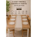 Kai Home Fırfır Detaylı Keten Runner & Supla Seti – 7 Parça Çeyiz Koleksiyonu - Krem