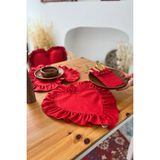 Kai Home Lovely Kalp Fırfırlı Keten Supla / Amerikan Servis 2li - Kırmızı