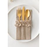 Kai Home Sienna Keten 3 Bölmeli Çatal-Kaşık-Bıçak Kılıfı 6lı - 10 x 22 cm - Beyaz