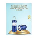 Kaia Life Güneş Enerjili Kızaklı Şarjlı Büyük Boy Kamp Feneri – USB Çıkışlı, Katlanabilir, Çok Fonksiyonlu