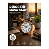 Kaia Life Retro Tarz Bronz Dekoratif Masa Saati Metal Gövde Yüksek Sesli Alarm