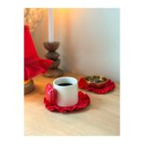 KaiAtelier Lovely Keten Fırfırlı Bardak Altlığı Kırmızı