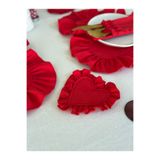 KaiAtelier Lovely Keten Kalp Fırfırlı Bardak Altlığı Kırmızı
