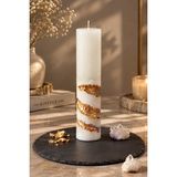 Kaide Vanilya Kokulu Soya Wax Mum 6*24 cm Helezonik Altın Varaklı El Yapımı Dekoratif Obje Kristal Cam Taş Beton Taştozu Silindir Blok Kütük Kandil Şamdan Parafin Epoksi Reçine Tealight Mumluk - Çok Renkli - 1 Adet