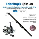 Kaido Jester Teleskopik Spin Kamışı 240 cm 12-48 gr + Okuma Revenger Pro Rvp-40 Olta Makinesi + Teleskopik Spin Set 76