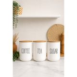 KaiHome 3lü Bambu Kapaklı 800ML Cam Çay/Kahve/Şeker Kavanoz Seti