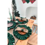 KaiHome 6Lı %100 Dak Keten Fırfır Detaylı Yuvarlak Amerikan Servis/ Supla YEŞİL Yılbaşı Konsepti