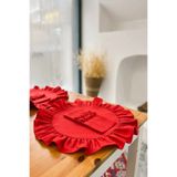 KaiHome 6Lı Lovely Serisi Dak Keten Fırfır Detaylı Yuvarlak Amerikan Servis/ Supla Kırmızı