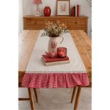 KaiHome Kareli Fırfırlı Dantel Detaylı Ham Keten Runner 50x150