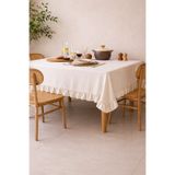 KaiHome Organik Ham Keten Fırfırlı Masa Örtüsü 150x150cm