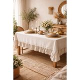 KaiHome Organik Ham Keten Fırfırlı Masa Örtüsü 160x220cm