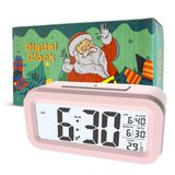 KAIJIELY LCD Dijital Çalar Saat, Yatak Odası, Ev, Ofis, Sıcaklık Göstergeli Dijital Saat, Çocuklar, Yaşlılar için Akülü Dijital Çalar Saat (Pembe)