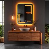 Kaivo Led'li Lazer Kumlamalı Lavabo & Banyo Aynası (Dokunmatik Sensörlü) amber ledli 100 x 75