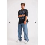 Kaizer Denim Erkek Buz Mavi Baggy Pantolon Desenli Rahat Kalıp Günlük Stil 34 Beden