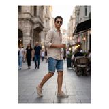 Kaizer Jeans Açık Mavi Lazer Detay Erkek Şort