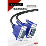 Kajiwa 10 Metre VGA Kablo Monitör-Pc Görüntü Kablosu Premium 10MT - Siyah
