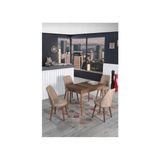 Kaktüs Avm 4 Kişilik Sabit Masa Sandalye Takımı 70X110 cm Mutfak Masası Takımı Yemek Masası Masa Takımı - Kahverengi - 70 x 110 cm