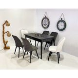 Kaktüs Avm 6 Kişilik Açılır Masa Sandalye Takımı Mutfak Masası Takımı Salon Masası Yemek Masası Masa Takımı - Gri - Krem - 80 x 130 cm