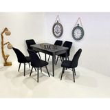 Kaktüs Avm 6 Kişilik Açılır Masa Sandalye Takımı Mutfak Masası Takımı Salon Masası Yemek Masası Masa Takımı - Siyah - 80 x 130 cm