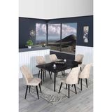 Kaktüs Avm 6 Kişilik Açılır Masa Sandalye Takımı Mutfak Masası Takımı Yemek Masası Salon Masası - Krem - 80 x 130 cm