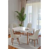 Kaktüs Avm 80X170CM Mutfak Masası Takımı | 4 Kişilik Açılır Masa Sandalye Takımı | Yemek Masası | Masa Takımı - Beyaz Masa - Krem - Beyaz - Krem