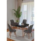 Kaktüs Avm 80X170CM Mutfak Masası Takımı | 4 Kişilik Açılır Masa Sandalye Takımı | Yemek Masası | Masa Takımı - Siyah Mermer Masa - Antrasit - Siyah - Antrasit