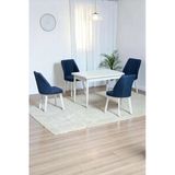 Kaktüs Avm ARVEN Beyaz MDF 70x110 Sabit Mutfak Masası Takımı Beyaz Metal Ayak 4 Lacivert Sandalye