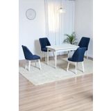Kaktüs Avm ARVEN Beyaz Sunta 70x110 Sabit Mutfak Masası Takımı Beyaz Metal Ayak 4 Lacivert Sandalye