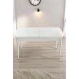 Kaktüs Avm Milas Serisi 80 x 132 Açılabilen Beyaz MDF Mutfak Masası, Yemek Masası Metal Ayak