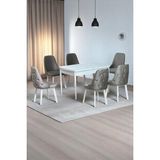 Kaktüs Avm Sonata Beyaz 80 x 132 Açılabilen Mdf Masa Metal Ayaklı Mutfak Masası Takımı 6 Cappucino Sandalye - 80 x 132 cm