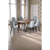 Kaktüs Avm Sonata Ceviz 80 x 132 Açılabilen Mdf Masa Siyah Metal Ayaklı Mutfak Masası Takımı 6 Gri Sandalye - 80 x 132 cm