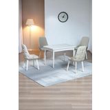 Kaktüs Avm Still Beyaz MDF 70x110 Sabit Mutfak Masası Takımı Beyaz Metal Ayak 4 Krem Sandalye
