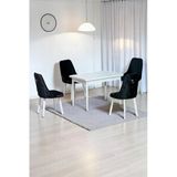 Kaktüs Avm Still Beyaz MDF 70x110 Sabit Mutfak Masası Takımı Beyaz Metal Ayak 4 Siyah Sandalye