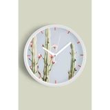 Kaktüs Çiçek Modern Duvar Saati - 30cm - Önü Camlı Beyaz Kasa - Sessiz Mekanizma, JH0199S30BKP