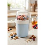 KaktüsKedi Çift Bölmeli Sızdırmaz Müsli Kabı - Kendinden Kaşıklı Taşınabilir Ara Öğün ve Yoğurt Kabı 850 ml - Mavi
