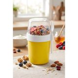 KaktüsKedi Çift Bölmeli Sızdırmaz Renkli Müsli Kabı - Kendinden Kaşıklı Taşınabilir Ara Öğün ve Yoğurt Kabı 850 ml - Sarı