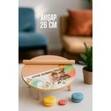 KaktüsKedi Çocuk 26 cm Ahşap Hamur Açma Masası Mini Oklava ile Oyun Hamuru Tahtası714536