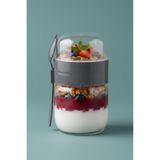 KaktüsKedi Kaşıklı Çatallı Cam Öğün Bardağı - Yemek Taşıma Ve Saklama Kabı - Müsli Kabı 625 Ml Antrasit, 7480000717855