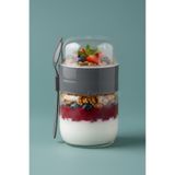 KaktüsKedi Kaşıklı Çatallı Cam Öğün Bardağı - Yemek Taşıma Ve Saklama Kabı - Müsli Kabı 625 ML