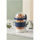 KaktüsKedi Kaşıklı Yemek Taşıma Ve Saklama Kabı | Müsli Ve Yoğurt Kabı Lacivert 600 ML
