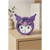 KaktüsKedi Kuromi Figürlü Dekoratif Mini Çocuk Odası Masa Saati, Mor, 10x10 cm, Sesli Alarm Fonksiyonlu
