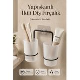 KaktüsKedi Yapışkanlı İkili Metal Diş Fırçalık