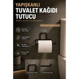 KaktüsKedi Yapışkanlı Tuvalet Kağıdı Tutucu Siyah Metal- Delmeden Kullanım - Banyo Wc Kağıtlık