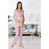 kaktüslohusa Kadın Pudra Uzun Kollu Hamile Lohusa Pijama Takımı 8092
