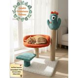 Kaktüslü Çok Katlı Kedi Tırmalama Tahtası 52 cm | Yataklı Kedi Evi | Jüt Ipli Dayanıklı Tırmalama Direği | Oyun Platformlu