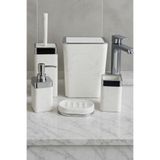 Kalbelek 5 Parça Akrilik Banyo Seti Mermer Desen, Çöp Kovası, WC Fırçalık, Sabunluk, Diş Fırçalık – Syah Byaz
