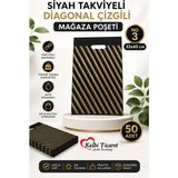 Kalbi Ticaret Çizgili Siyah Poşet (No 3) 50'li Diagonal Takviyeli Mağaza Poşeti 33x45 cm