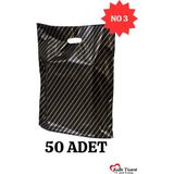 Kalbi Ticaret Çizgili Siyah Poşet (No 3) 50'li Diagonal Takviyeli Mağaza Poşeti