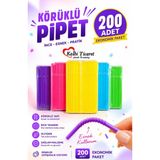 Kalbi Ticaret İnce Pipet Körüklü Renkli 200'LÜ Pipet Tek Kullanımlık Kullan At Pipet